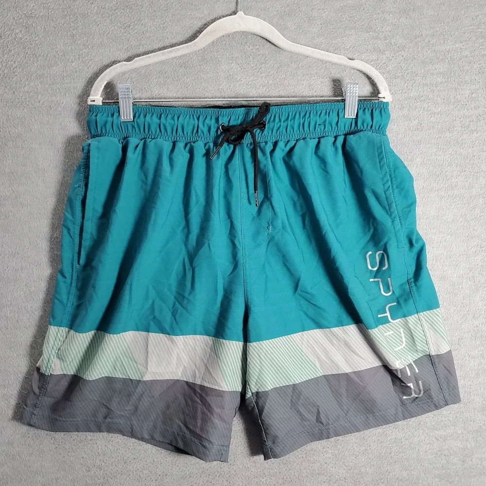 Spyder Men Swimwear XL Blue Colorblock‎ Swim Trunks Surf Band Run Logo